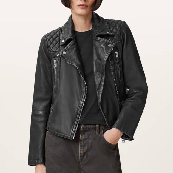 AllSaints Cargo Distressed Leather Biker Jacket Size